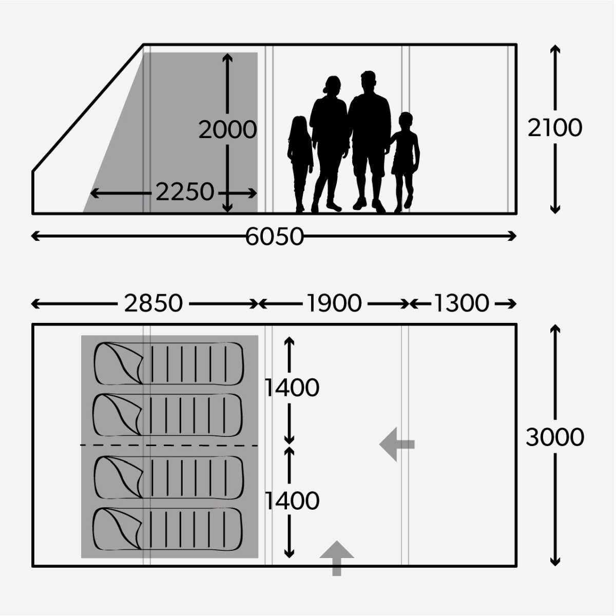 DOMETIC aufblasbares Familienzelt RAROTONGA FTT 401 TC Grau inkl. Teppich und Unterlage