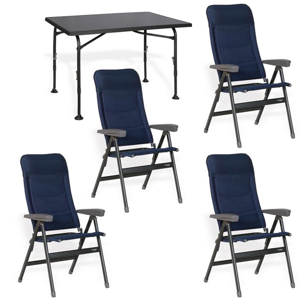 Set 1 Tisch WESTFIELD Aircolite 120 Black Edition Tisch 120 x 80 cm - Performance Series - 201-27251 und 4 Stuehle WESTFIELD Advancer Stuhl dark blue - Performance Series - 201-884 DB