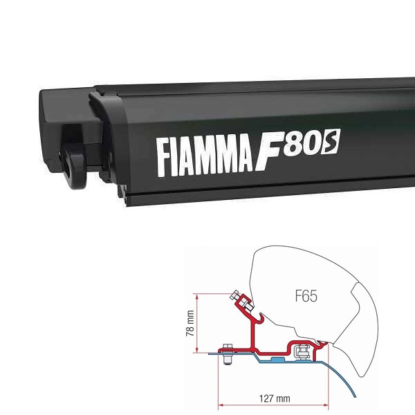 Markise FIAMMA F80 S 370 Royal grey Gehaeuse deep black inkl. Adapter Fiat Ducato Citroen Jumper H3 L3