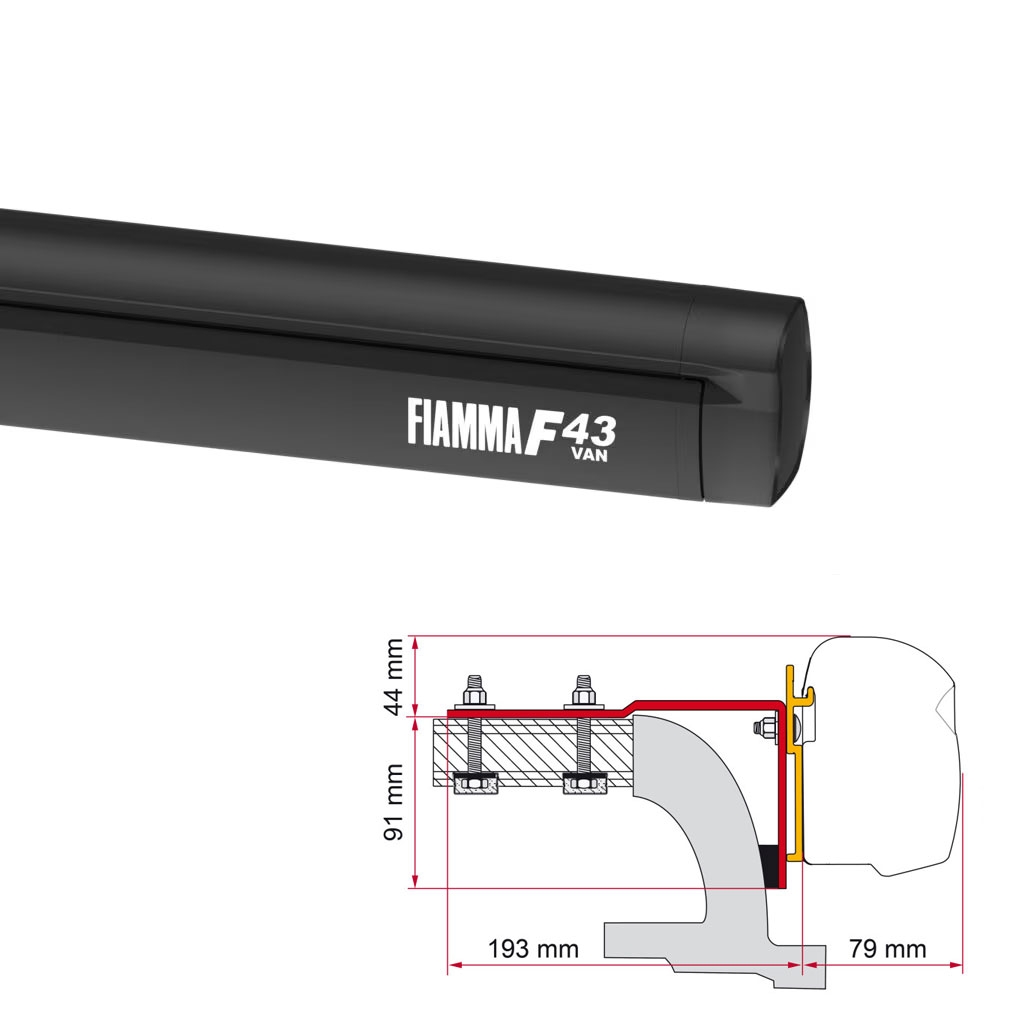 FIAMMA Markise F43 Van 270 Deep black inkl- Adapterkit Mercedes Vito ab Bj. 1996 - 2003 H1 L108833A01R 98655-284