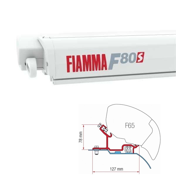 Markise FIAMMA F80 S 370 Royal grey Gehaeuse weiss inkl. Adapter Fiat Ducato Citroen Jumper H3 L3