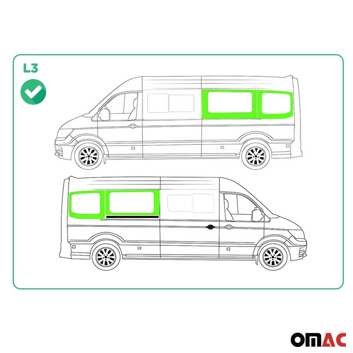 OMAC Seitenfenster Seitenscheibe VW Crafter L3 ab Bj. 2017 Komplett-Set 4er-Set - G002393