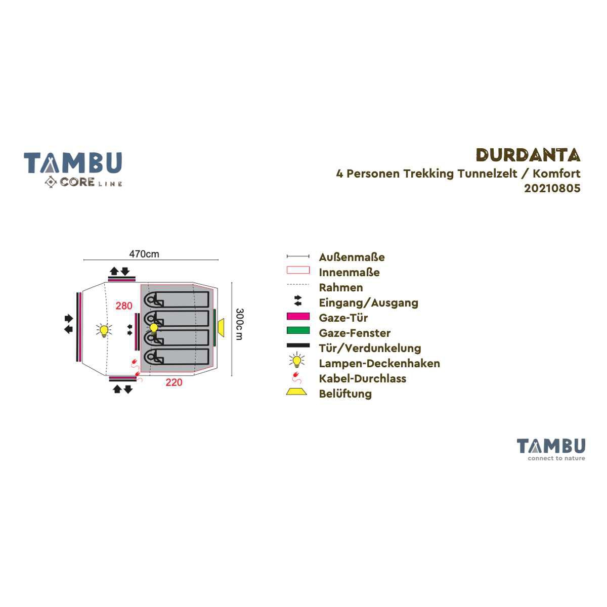 TAMBU DURDANTA Trekking Tunnelzelt Beige 4 Personen - 20210805