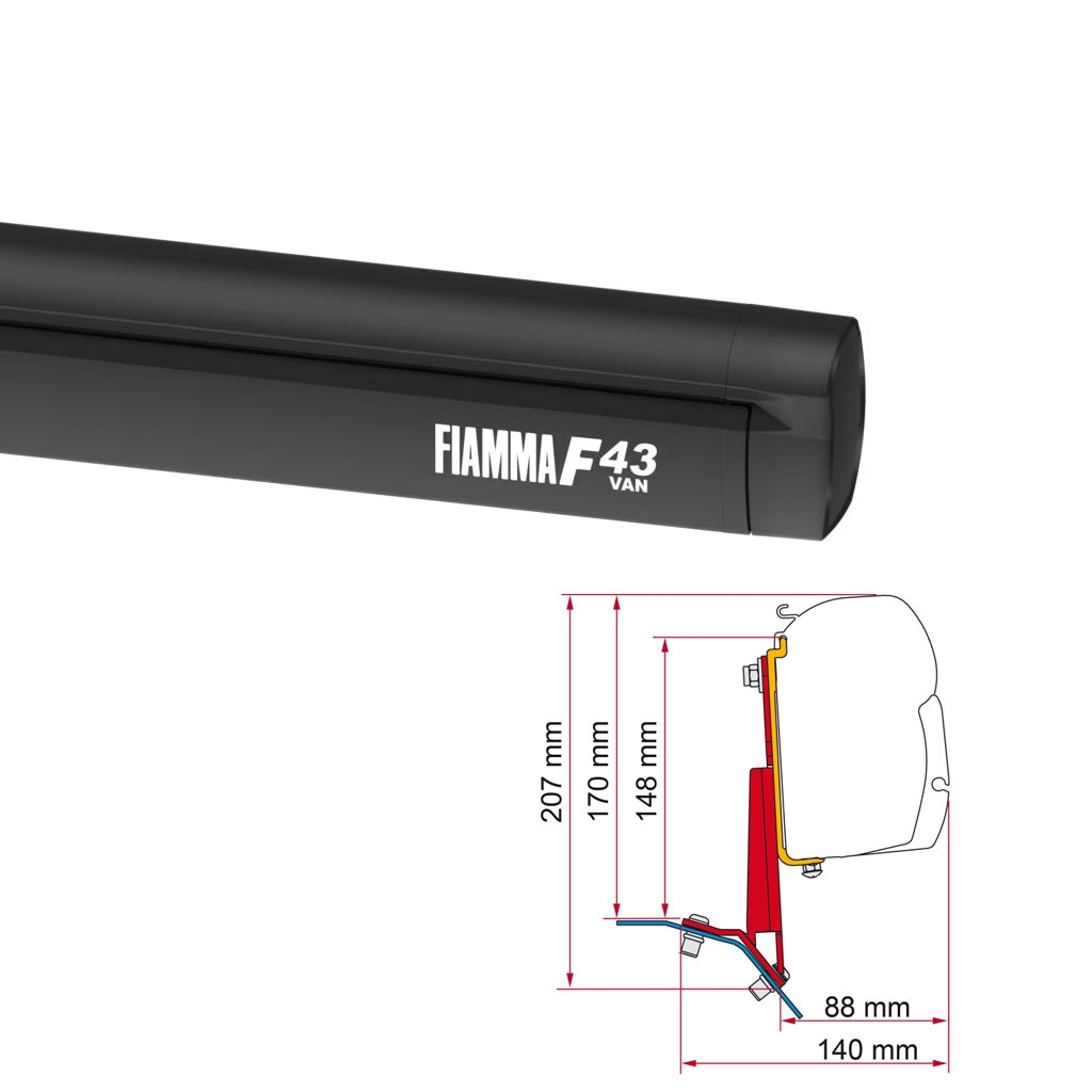 FIAMMA Markise F43 Van 270 Deep black inkl- Adapterkit Ford Custom Lift Roof H1 L1 bis Bj. 2024-08833A01R 98655Z169