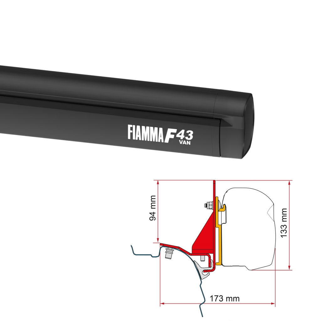 FIAMMA Markise F43 Van 270 Deep black inkl- Adapterkit VW T5 T6 ab Bj. 2003 H1 L1 Multirail Reimo08833A01R 98655Z156