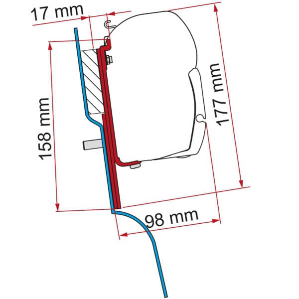 Markise FIAMMA F45 S 260 Royal grey Gehaeuse weiss inkl. Adapter Ford Custom Nugget High Roof ab Baujahr 2015 H2 L2