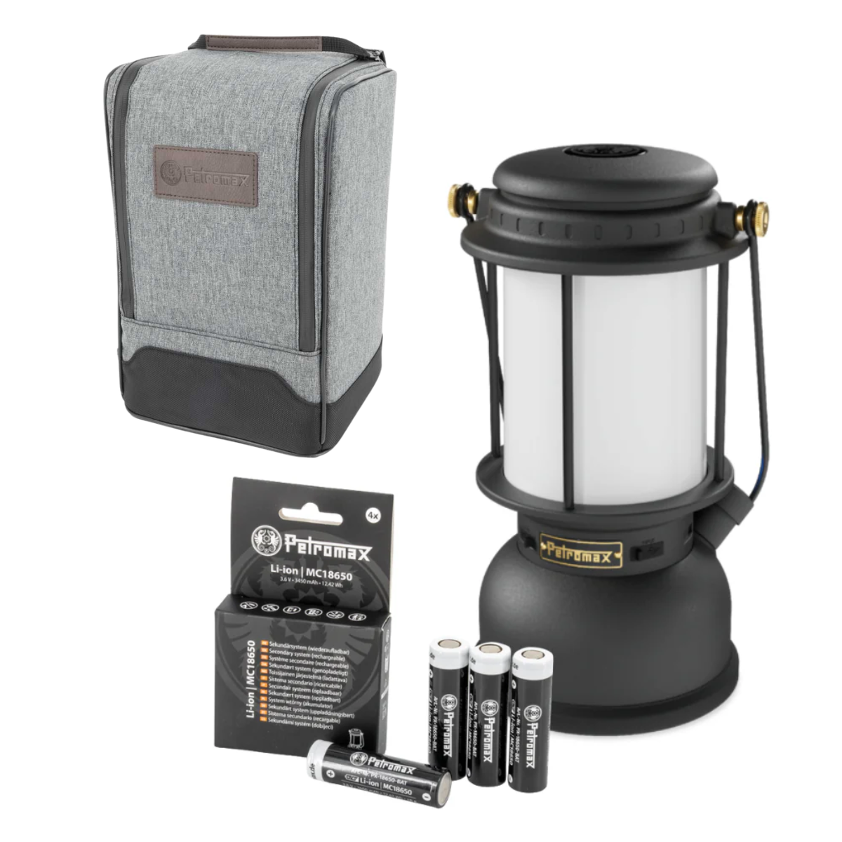 PETROMAX LED Laterne LM500 Schwarz Komplett-Set - PX-LM500-Black PX-18650-BAT LM500-BAG