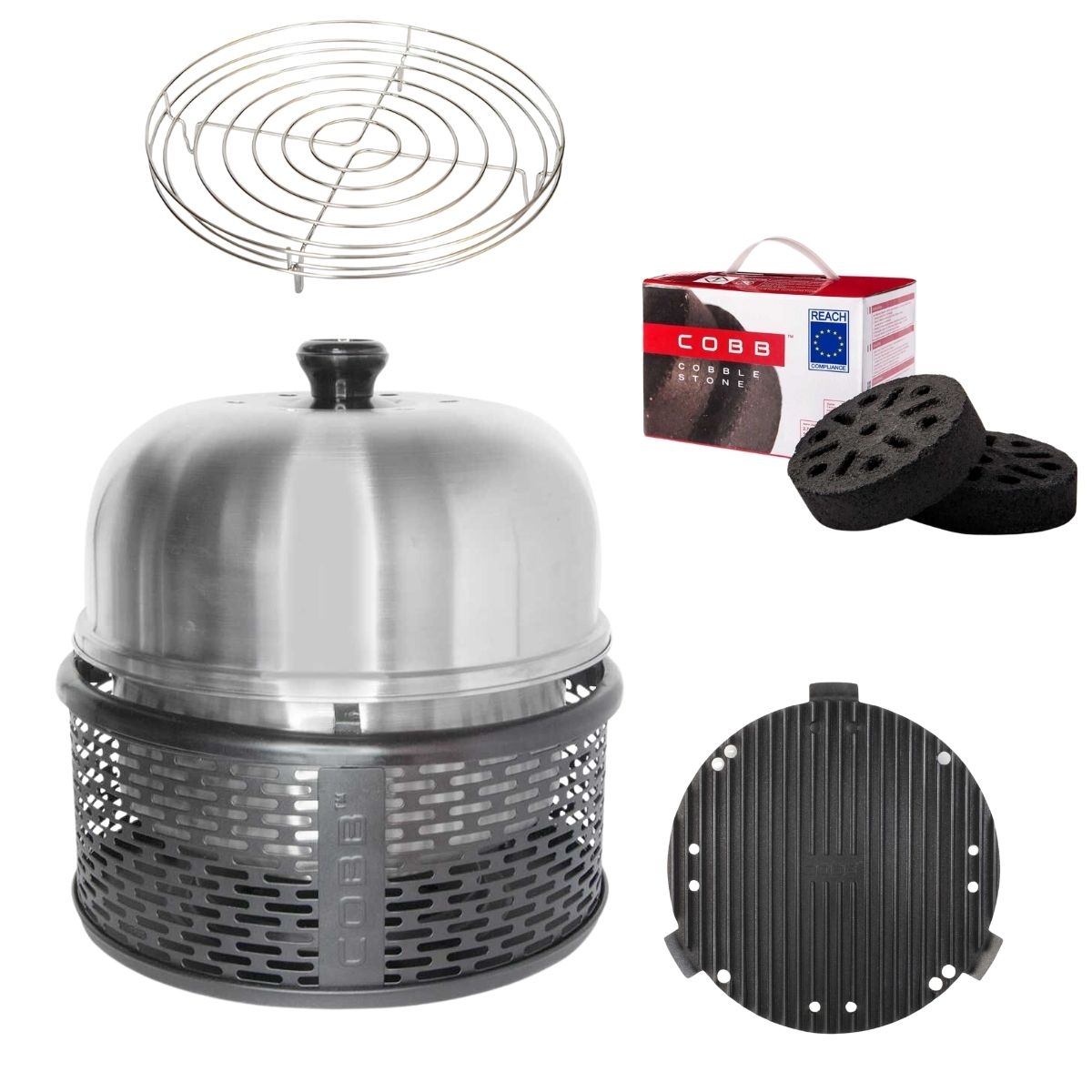 COBB Pro Black und Grillplatte und Griddle - und Bratenrost und Cobble Stone