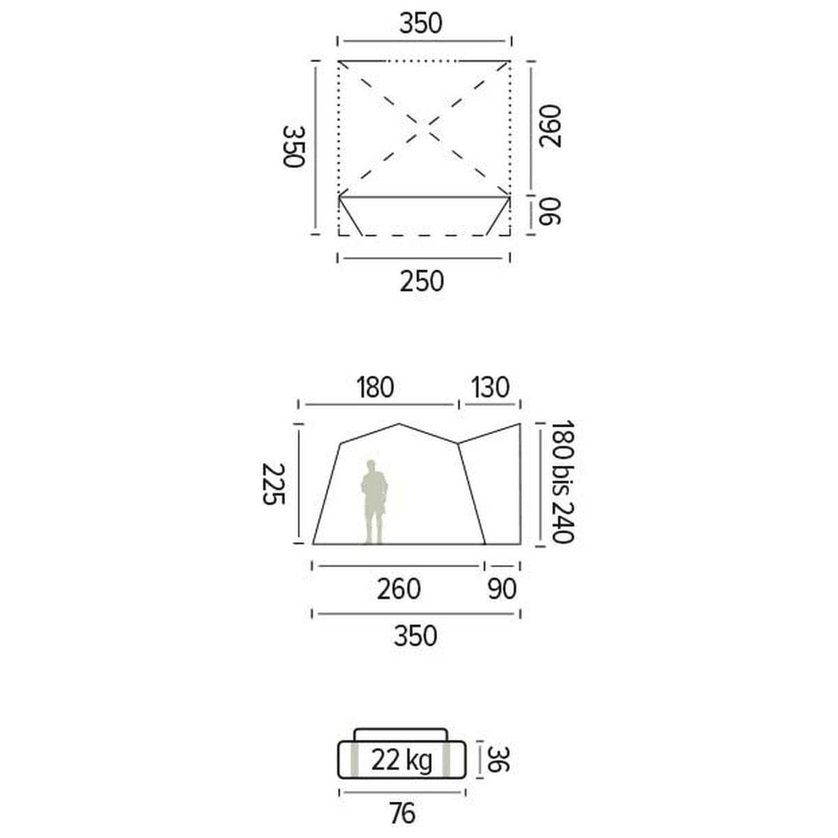 TRIGANO Bus-Vorzelt SANTA CLARA- Anbauhoehe 180-240 cm - 
