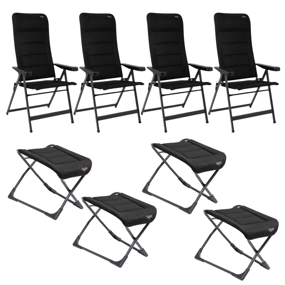 CRESPO Campingstuhl Air Deluxe AP-240-AD schwarz - freistehende Beinauflagen AP-231-AD 4er-Set - 1149141 1149450