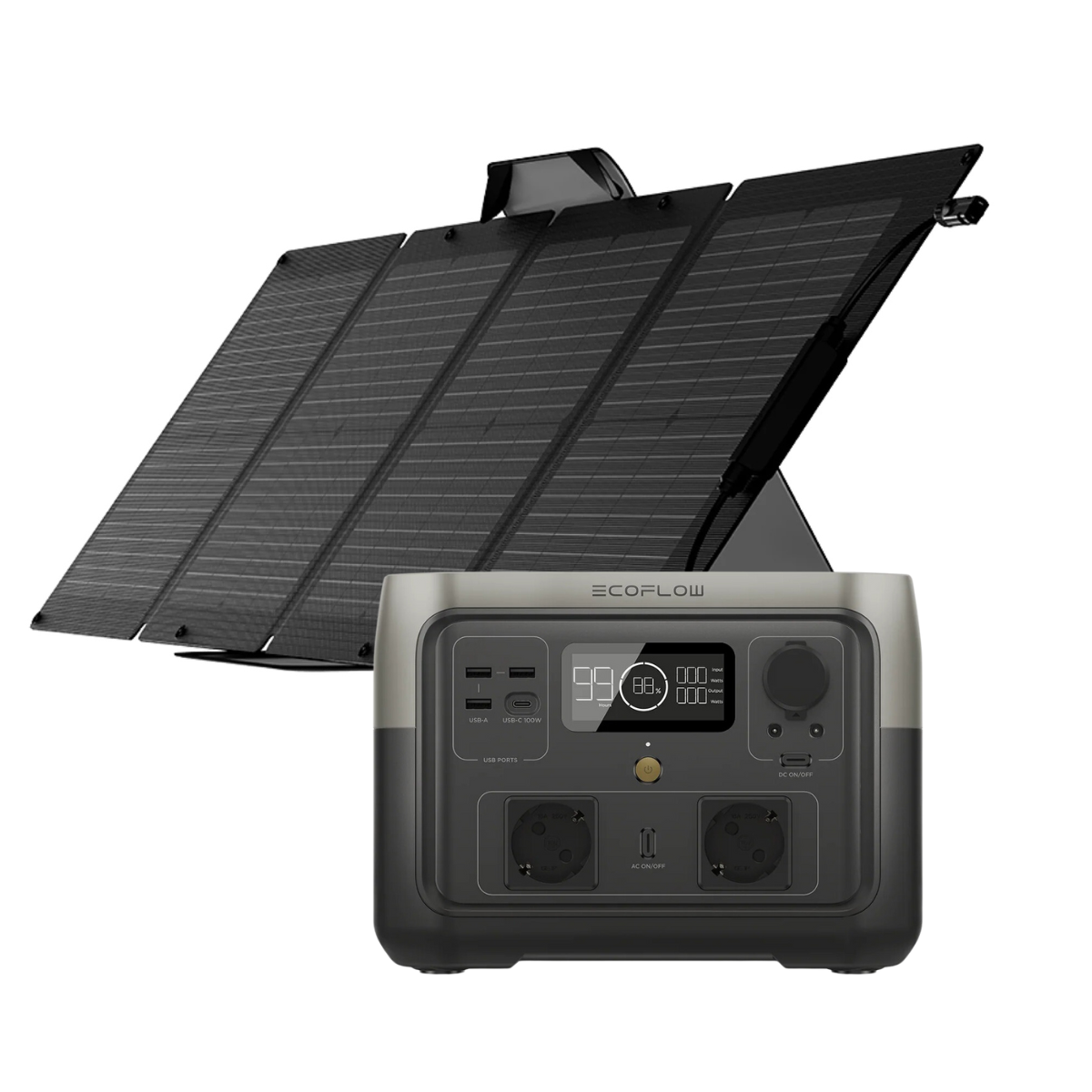 EcoFlow RIVER 2 MAX Tragbare Powerstation mit 110 W Solarpanel - ZMR610-B-EU-EFSOLAR110N