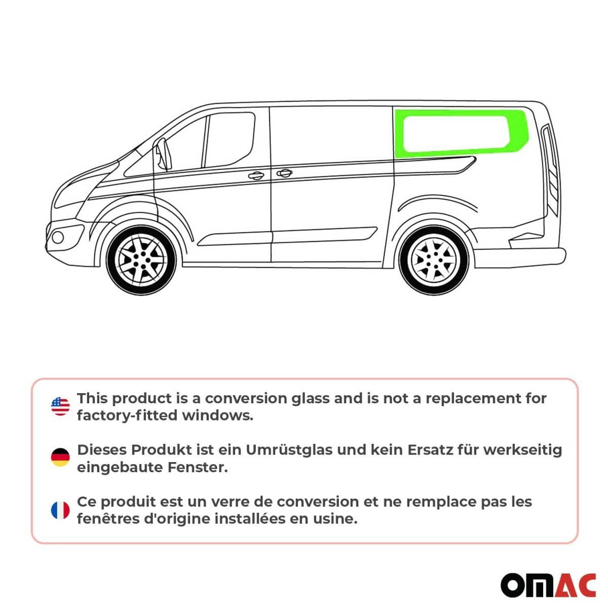 OMAC Seitenfenster Seitenscheibe Ford Transit Custom L2 Bj. 2013-2023 Hinten Links Schiebetuer - 2624405L-1RSDFL