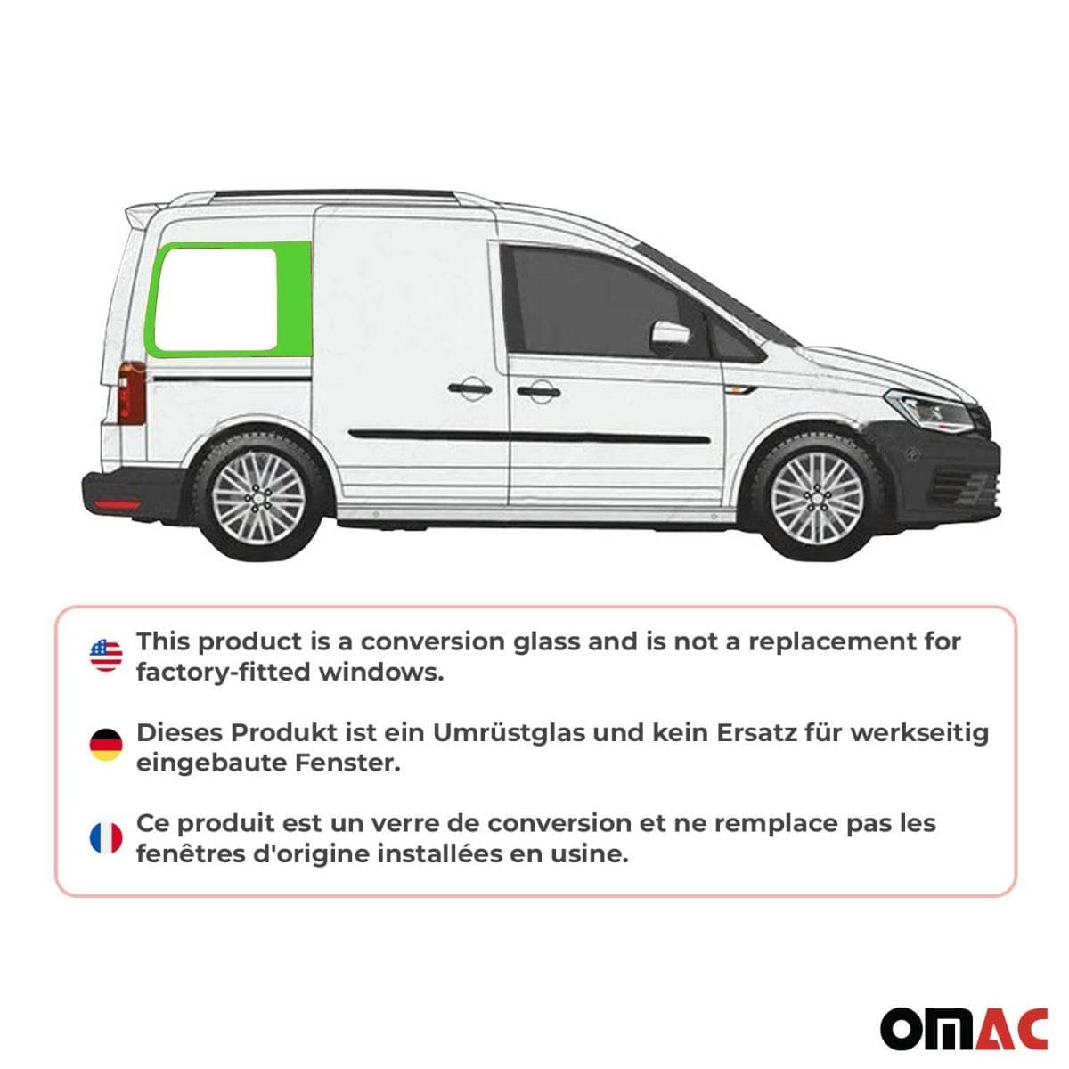 OMAC Seitenfenster Seitenscheibe VW Caddy III-IV L1 Bj. 2003-2020 Hinten Rechts - 7520405-1FSFR