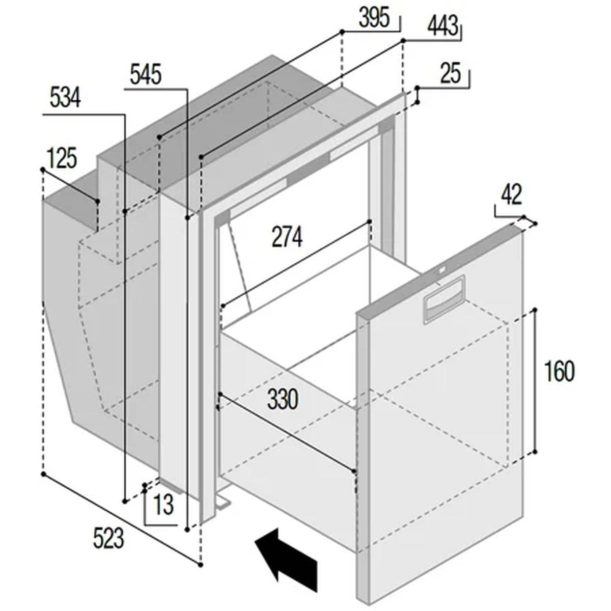 VITRIFRIGO Kompressor-Kuehlschublade DW51i OCX2 12-24 V 51 L mit Gefrierfach Edelstahl