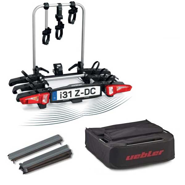 Set UEBLER i31 Z Fahrradtraeger 18130-DC 3 Raeder faltbar Rueckfahrkontrolle inkl. Tasche Auffahrschiene