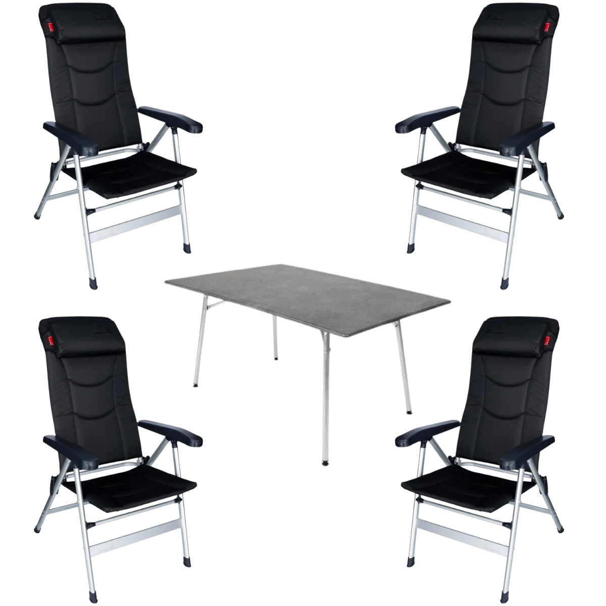 ISABELLA Campingstuhl Thor dunkelgrau 4er Set mit Esstisch 90 x 160 cm