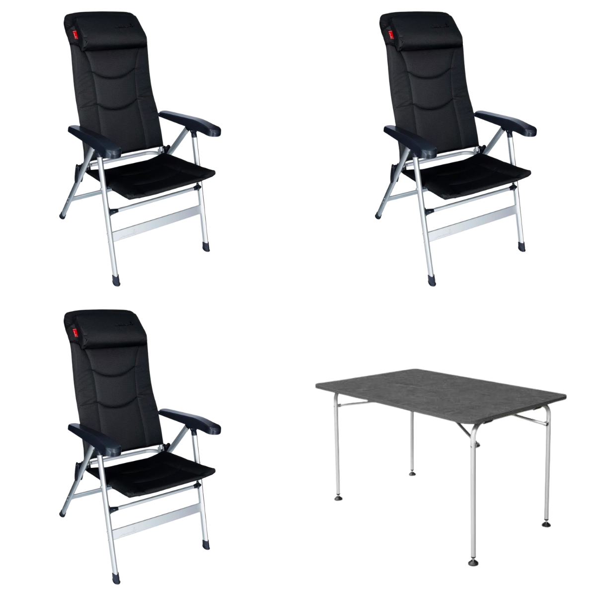 ISABELLA Campingstuhl Thor dunkelgrau 3er Set mit Campingtisch 80 x 120 cm