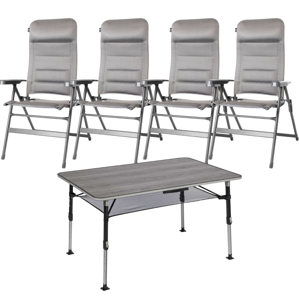 BRUNNER Campingstuhl ARAVEL 3D - M Hellgrau 4er-Set - Tisch ELU NG 120 - 0404065N.C07M 0406043N