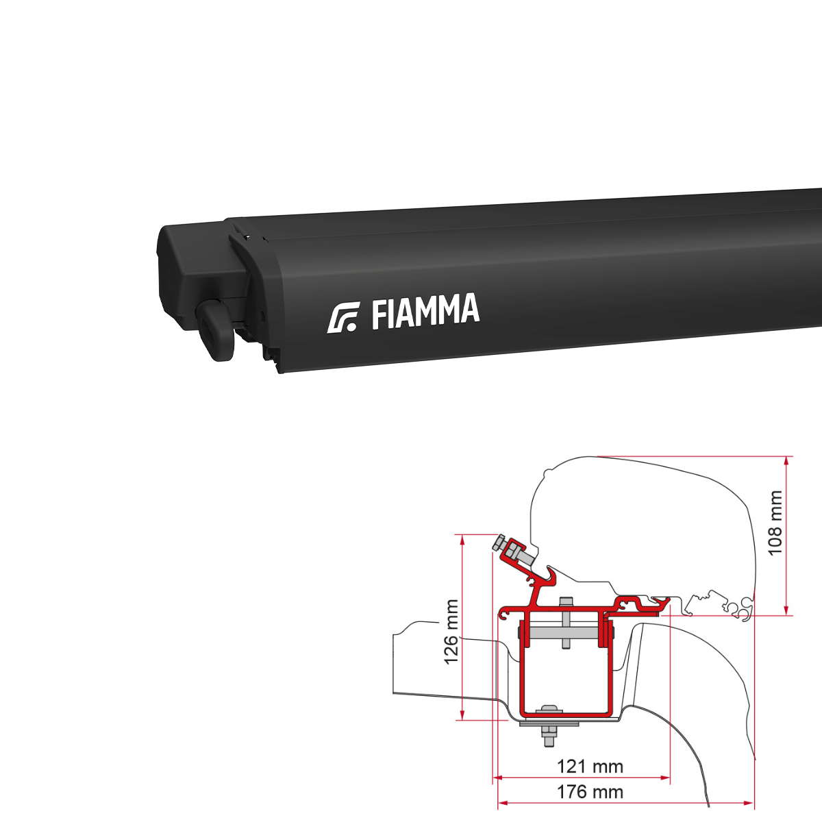 Markise FIAMMA F80 S 400 Royal grey Huis deep black incl. Adapterkit VW Crafter II MAN TGE H3 L4 Markise FIAMMA F80 S 400 Royal grey Gehaeuse deep black inkl. Adapterkit VW Crafter II MAN TGE H3 L4 - 07831E01R 98655Z043