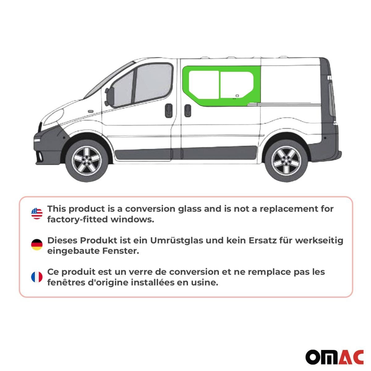 OMAC Seitenfenster Schiebefenster Opel Vivaro L1-L2 Bj. 2001-2014 Schiebetuer Links - A050854