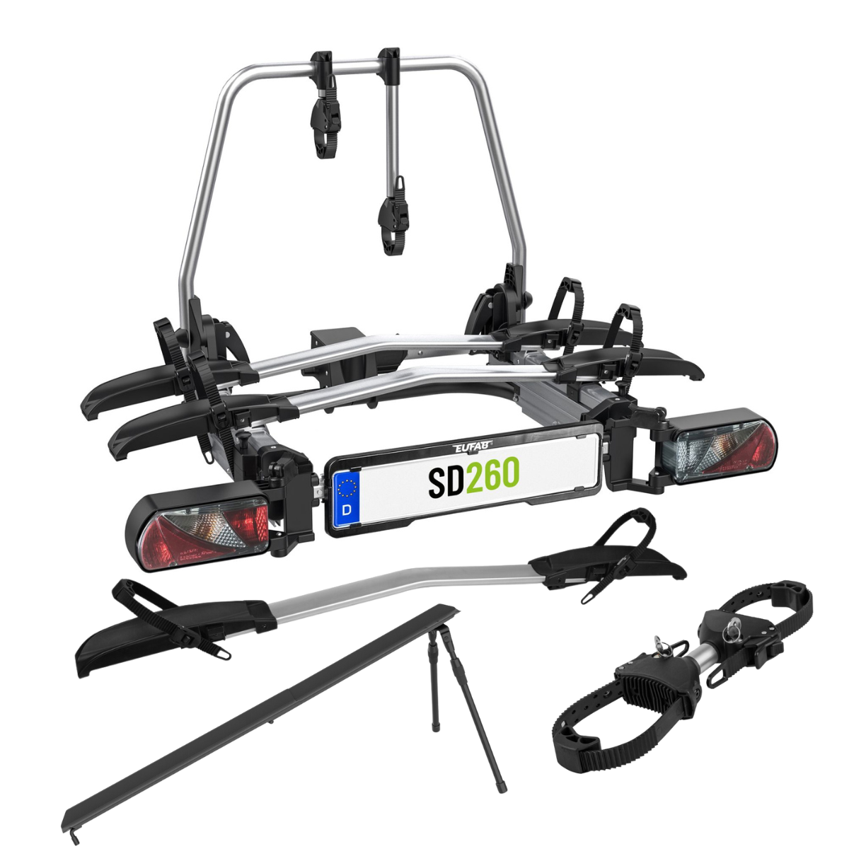 EUFAB SD260 Fahrradtraeger fuer 3 Raeder 2-1 Hecktueren inkl. Erweiterung - Rampe - 11654 11641 11640