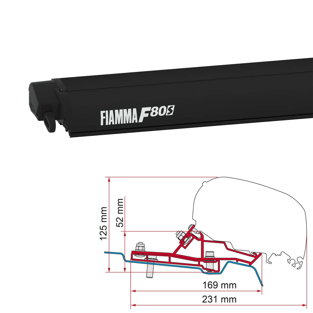Markise FIAMMA F80 S 320 Royal grey Gehaeuse deep black inkl. Adapterkit Ford Transit H2 L3