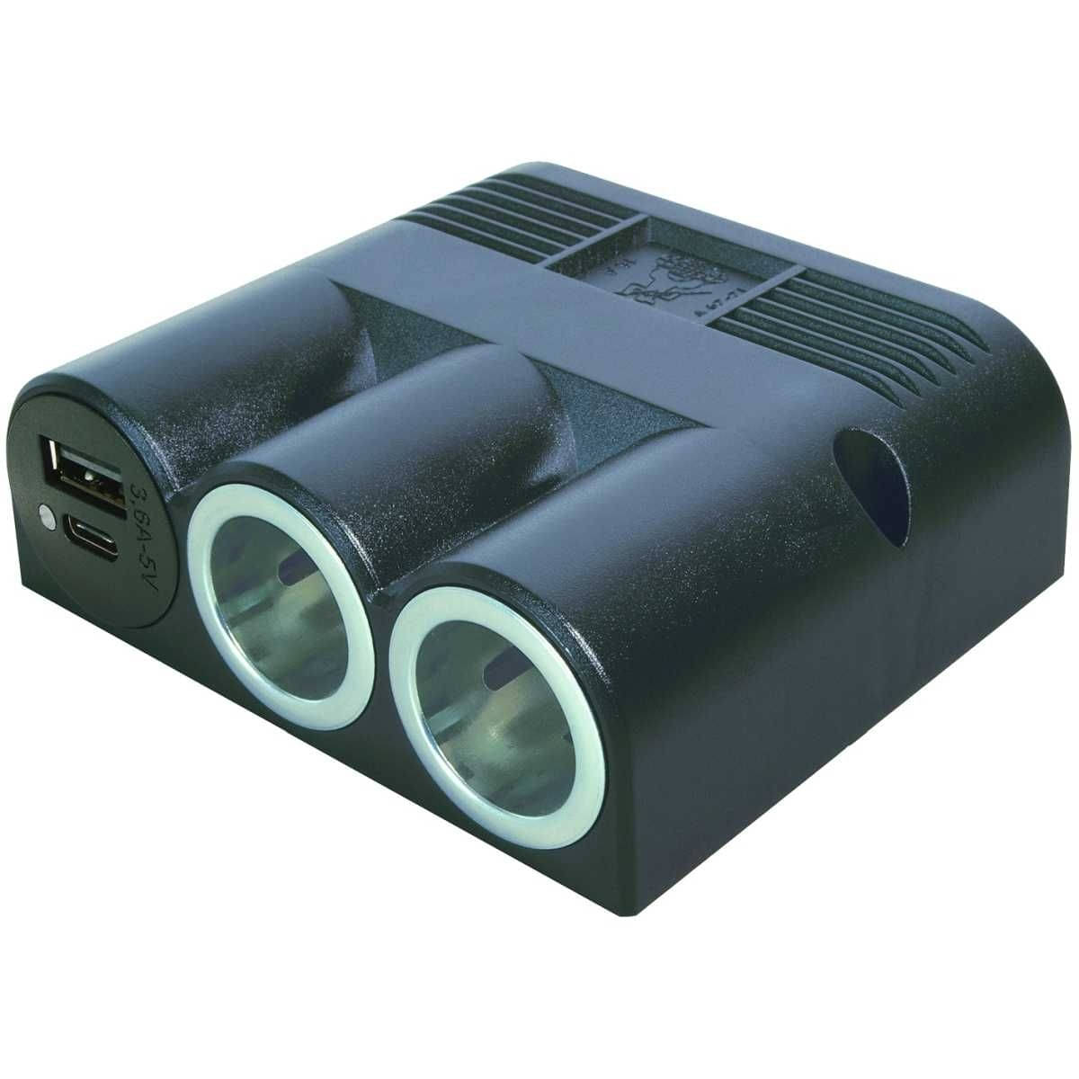 ProCar Aufbaudreifachsteckdose USB-C-A Doppelsteckdose - 2 Powersteckdosen - 01653T61099SB