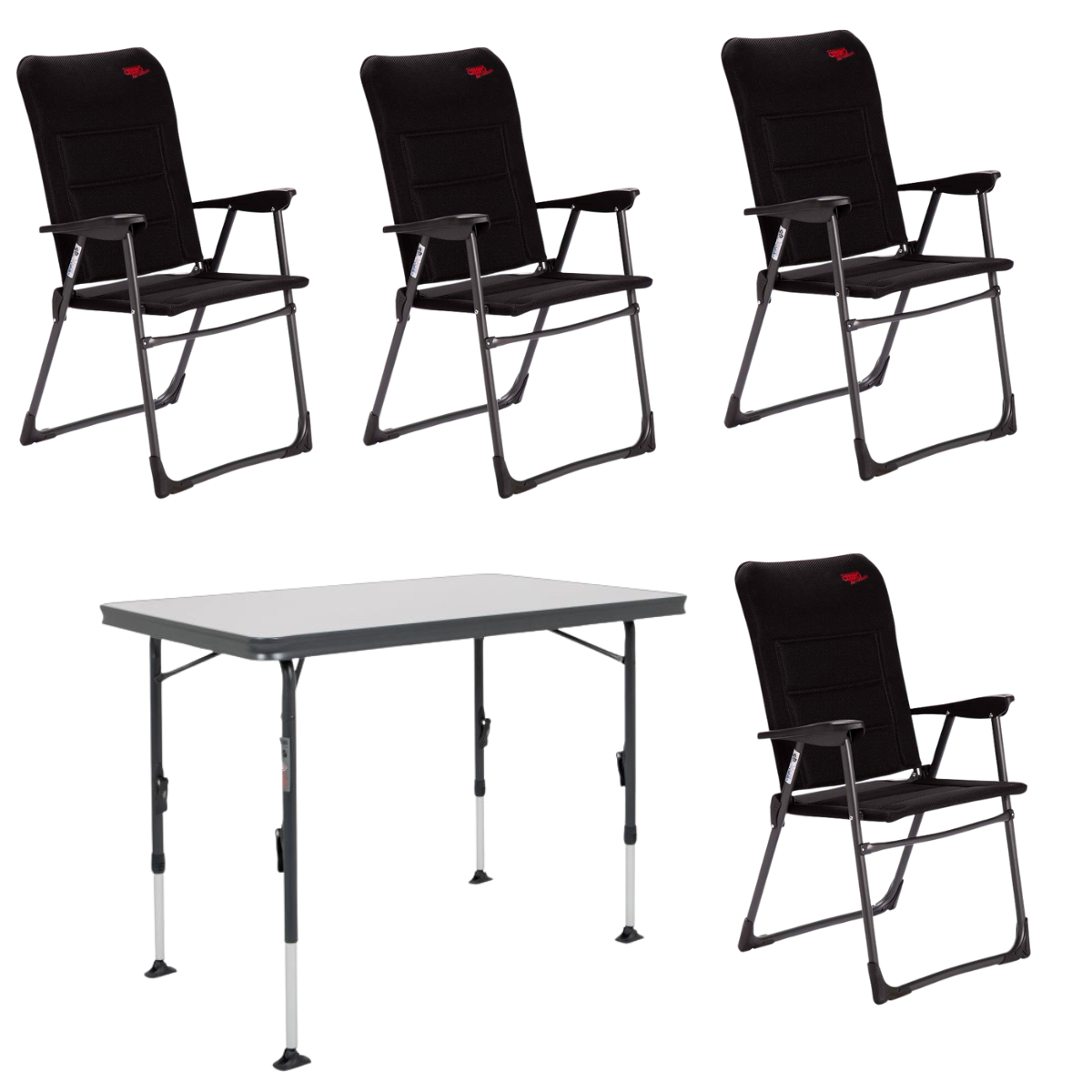 CRESPO Campingstuhl Air Deluxe AP-218-ADS schwarz 4er-Set - Tisch Sevilla AP-272 120x80 cm schwarz - 1148301 1151400