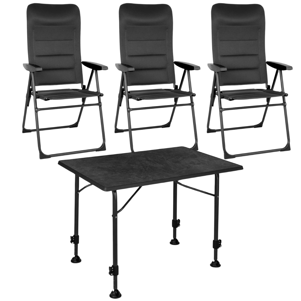 BRUNNER Campingstuhl SKYE 3D RT Schwarz 3er-Set - Tisch LINEAR 115x70 cm Black - 0404060N-C09 0406031N.C69