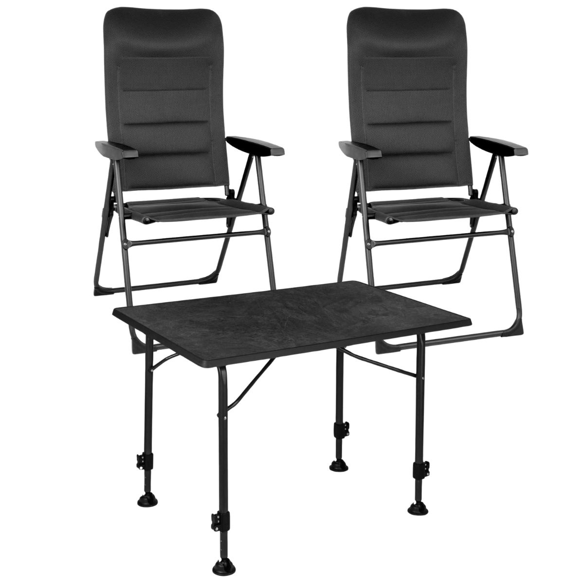 BRUNNER Campingstuhl SKYE 3D RT Schwarz 2er-Set - Tisch LINEAR 80x60 cm Black - 0404060N-C09 0406036N.C69