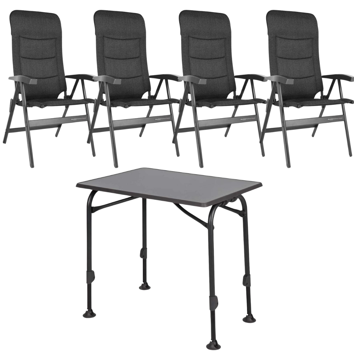 WESTFIELD Campingstuhl Noblesse Grande brown melange 4er-Set - Tisch AIRCOLITE 120x80 cm black - 101-102 BM 201-27251