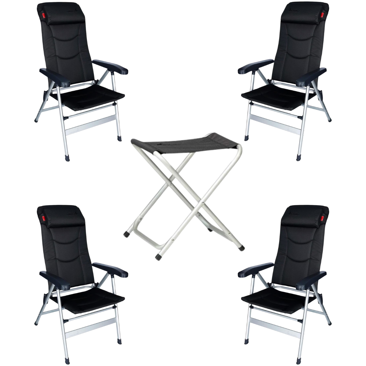ISABELLA Campingstuhl Thor dunkelgrau 4er Set mit Hocker
