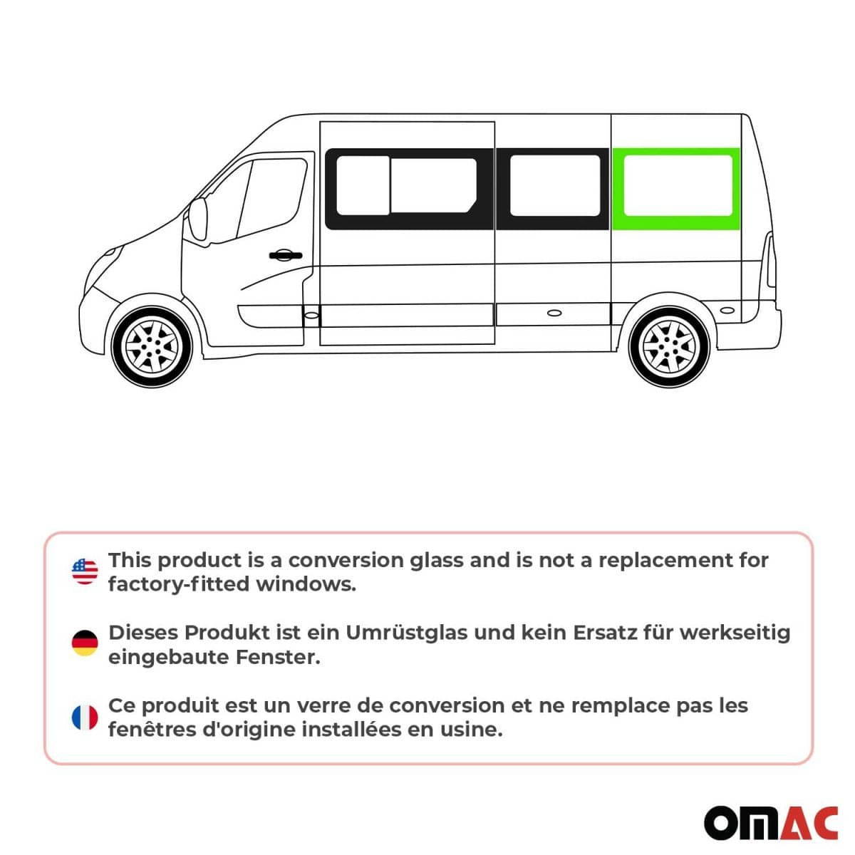 OMAC Seitenfenster Seitenscheibe Opel Movano L2-L3-L4 Bj. 2010–2021 Hinten Links - 6125405L-1RSFL