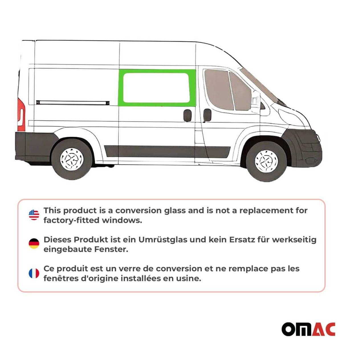 OMAC Seitenfenster Seitenscheibe Fiat Ducato L2/L3/L4 ab Bj. 2014 Schiebetür Rechts OMAC Seitenfenster Seitenscheibe Fiat Ducato L2-L3-L4 ab Bj. 2014 Schiebetuer Rechts - 2523405M-1FSDFR
