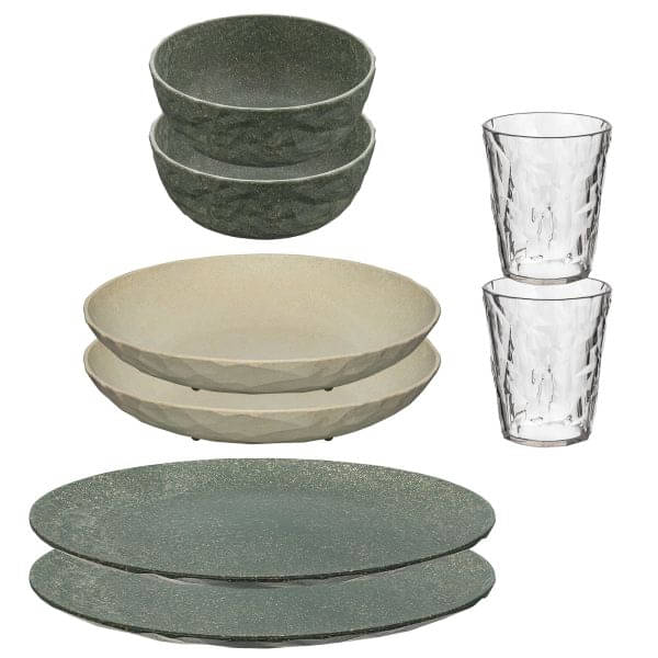 KOZIOL Geschirrset CLUB nature ash grey-desert sand 8-tlg- - Kozio-Nr. 8911465