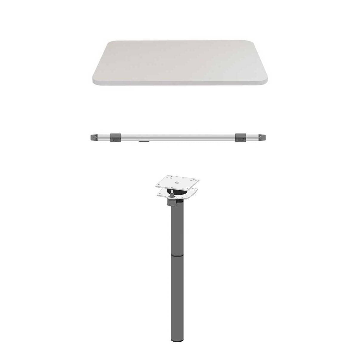 ILSE TECHNIK 3-teiliger Ausdrehfuss 75-6 cm anthrazit inkl- Wandanschlussschiene 100 cm inkl. Leichtbautischplatte weiss hochglanz 58 x 90 x 2-8 cm