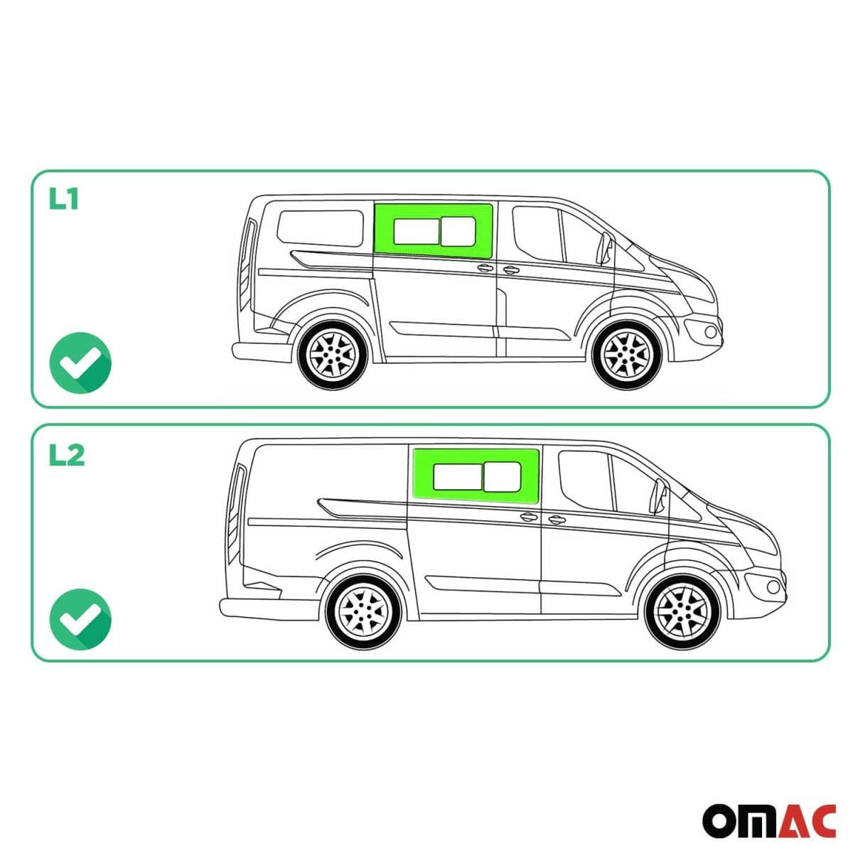 OMAC Seitenfenster Schiebefenster Ford Transit Custom L1-L2 Bj. 2013-2023 Schiebetuer Rechts - 2624405-1FSDSR