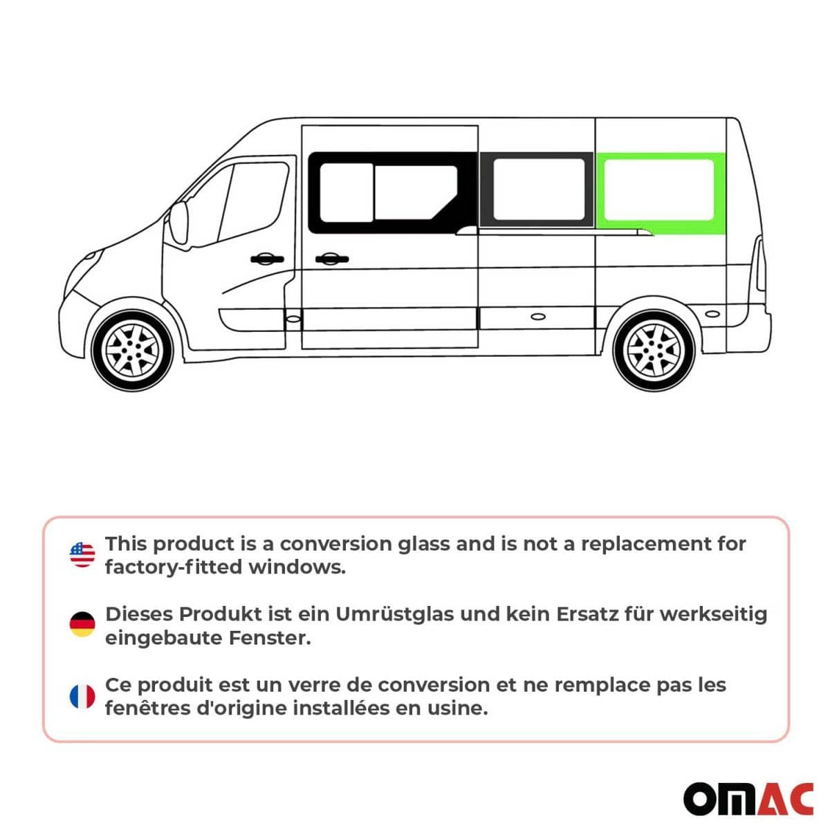 OMAC Seitenfenster Seitenscheibe Opel Movano L3-L4 Bj. 2010–2021 Hinten Links Schiebetuer - 6125405L-1RSDFL