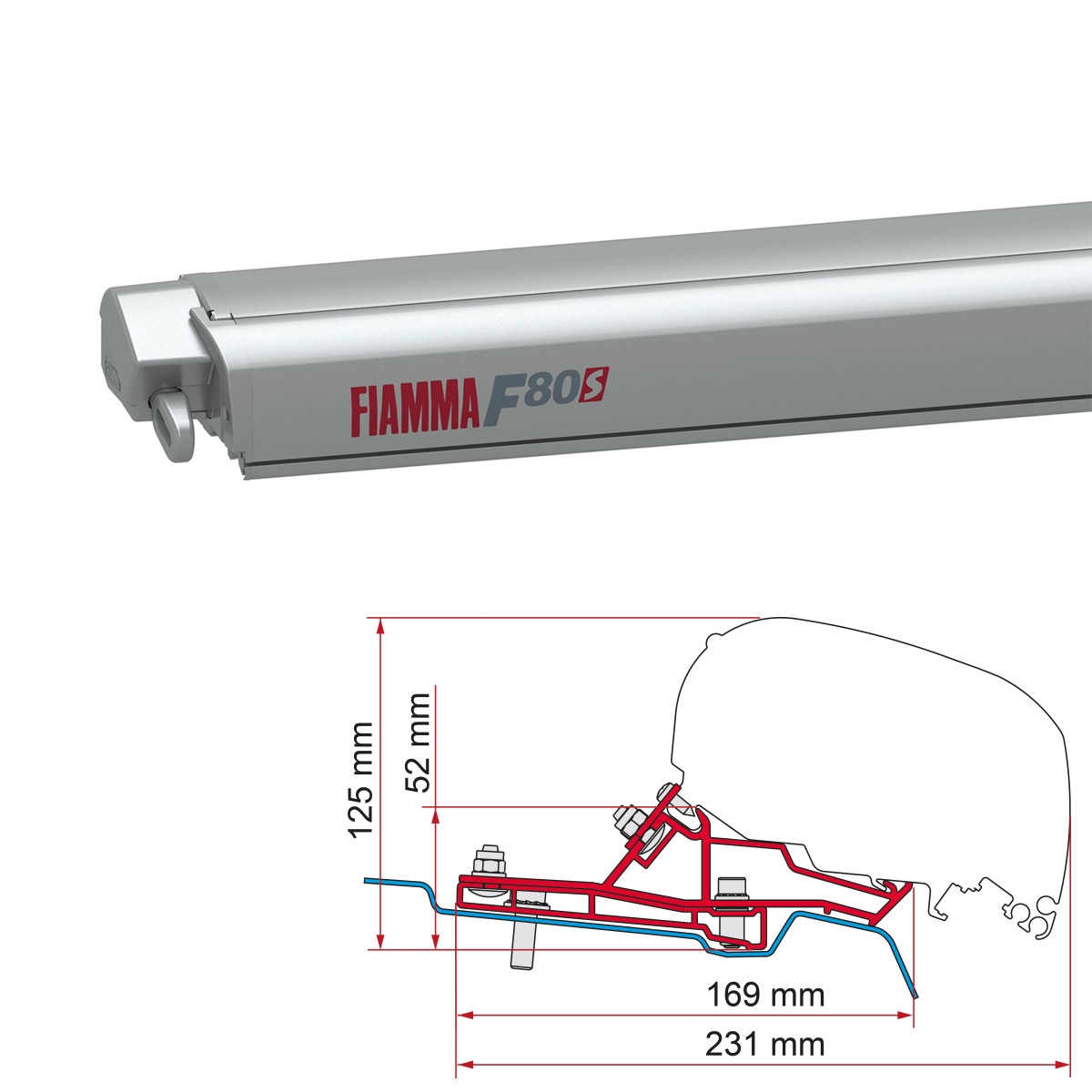 Markise FIAMMA F80 S 320 Royal grey Gehaeuse titanium inkl. Adapter Ford Transit H2 L3 ab 2014