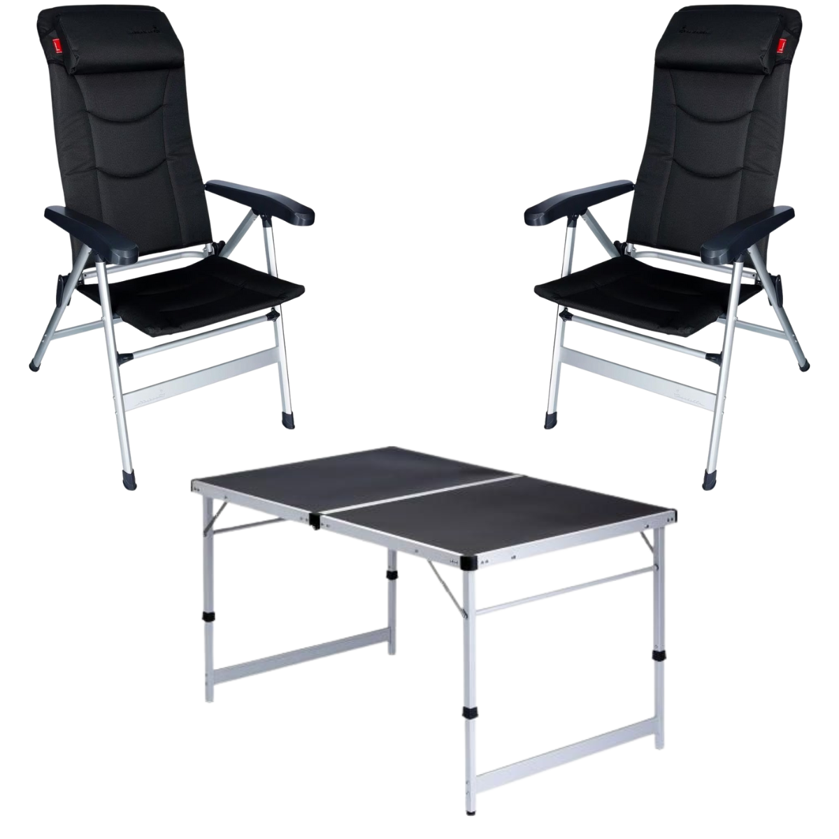 ISABELLA Campingstuhl Thor dunkelgrau 2er Set mit Klapptisch 80 x 120 cm
