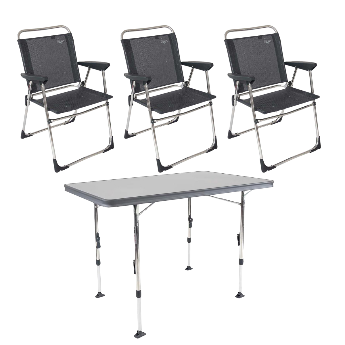 CRESPO Campingstuhl Classic AL-219 anthrazit 3er-Set - Tisch Ligero AL-247 110x70 cm grau - 1148097 1151378