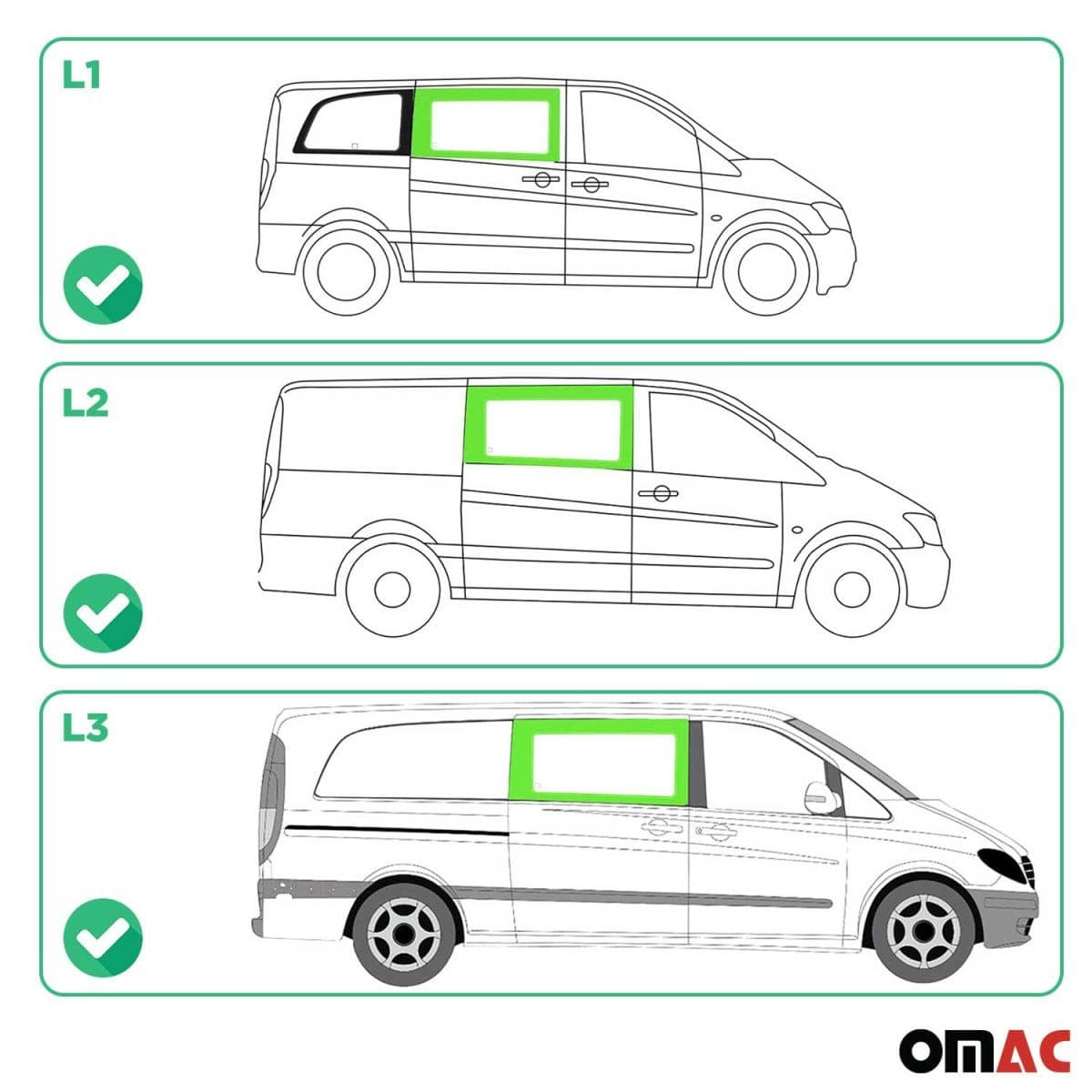 OMAC Seitenfenster Seitenscheibe MB Vito W639 L1/L2/L3 Bj. 2003-2014 Vorne Rechts OMAC Seitenfenster Seitenscheibe MB Vito W639 L1-L2-L3 Bj. 2003-2014 Vorne Rechts - 4721405-1FSFR