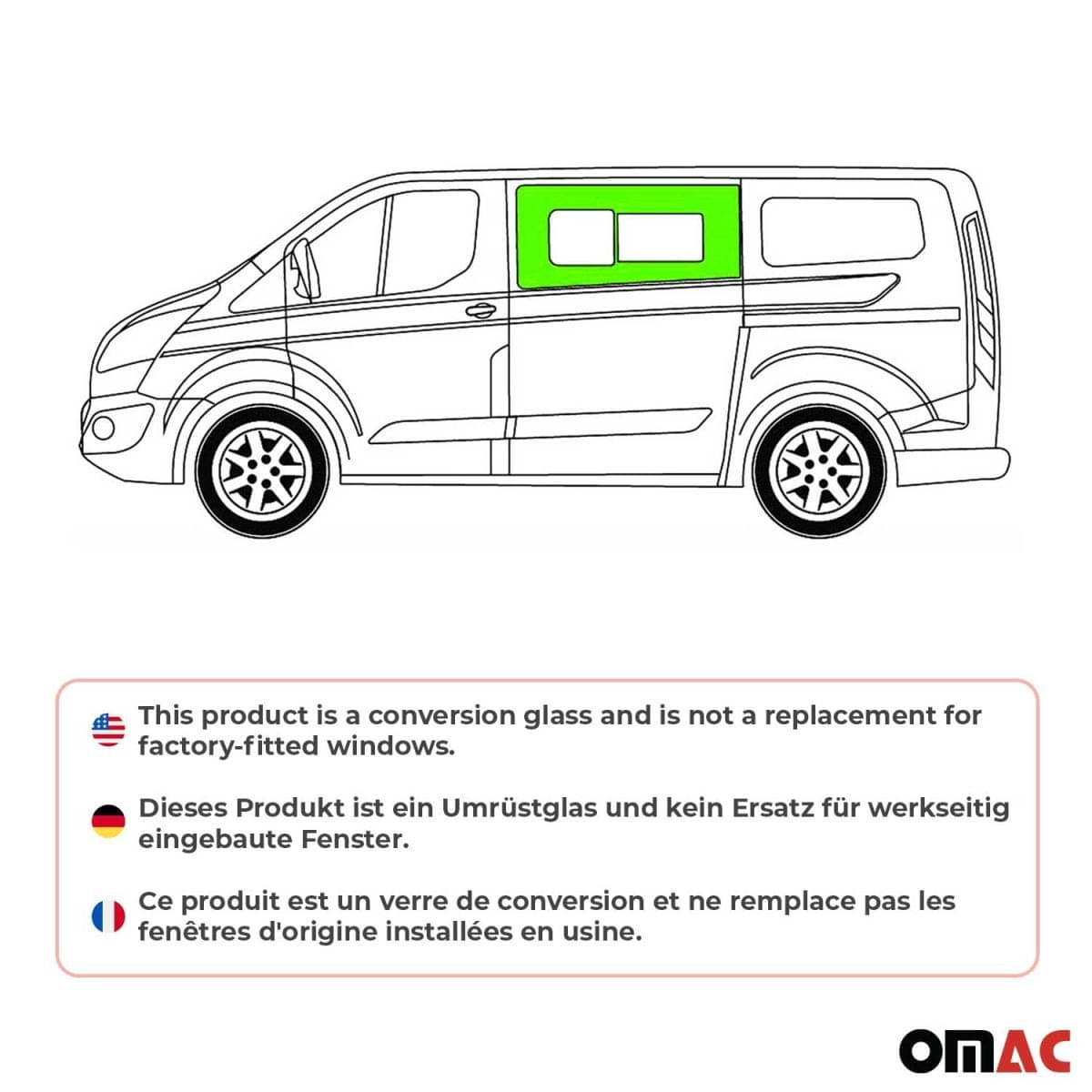 OMAC Seitenfenster Schiebefenster Ford Transit Custom L1-L2 Bj. 2013-2023 Vorne Links - 2624405-1FSSL