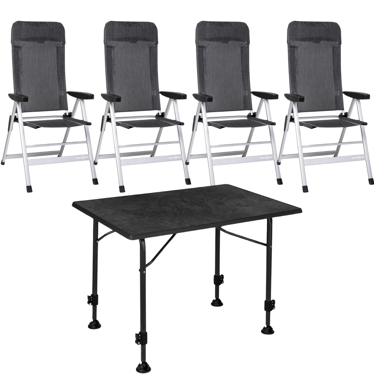 BRUNNER Campingstuhl SKYE Dunkelgrau 4er-Set - Tisch LINEAR 115x70 cm Black - 0404063N-C67 0406031N.C69