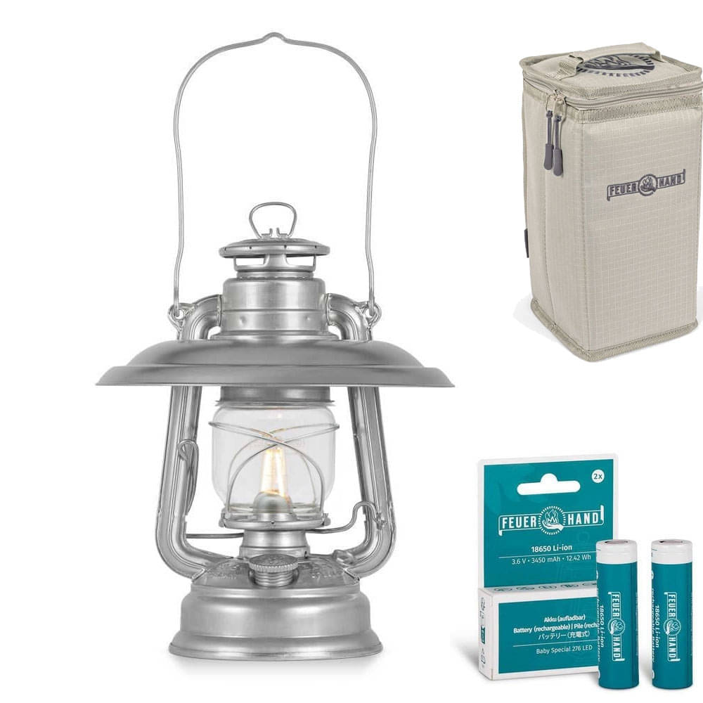 FEUERHAND LED Laterne Baby Special 276 Zinc Plated Komplett Set 3.0