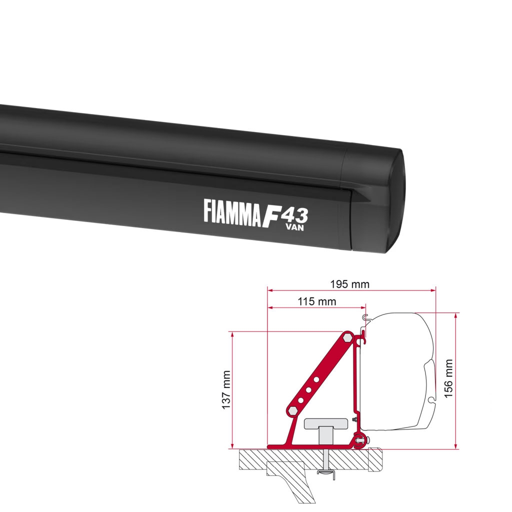 FIAMMA Markise F43 Van 270 Deep black inkl. Adapterkit Auto Dachtraeger08833A01R 98655-310