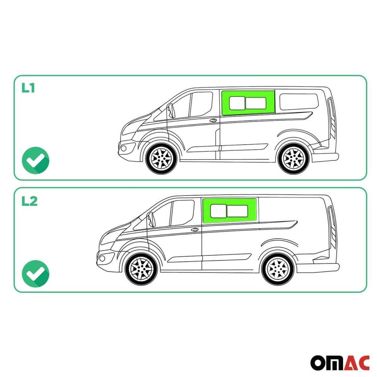 OMAC Seitenfenster Schiebefenster Ford Transit Custom L1-L2 Bj. 2013-2023 Vorne Links - 2624405-1FSSL