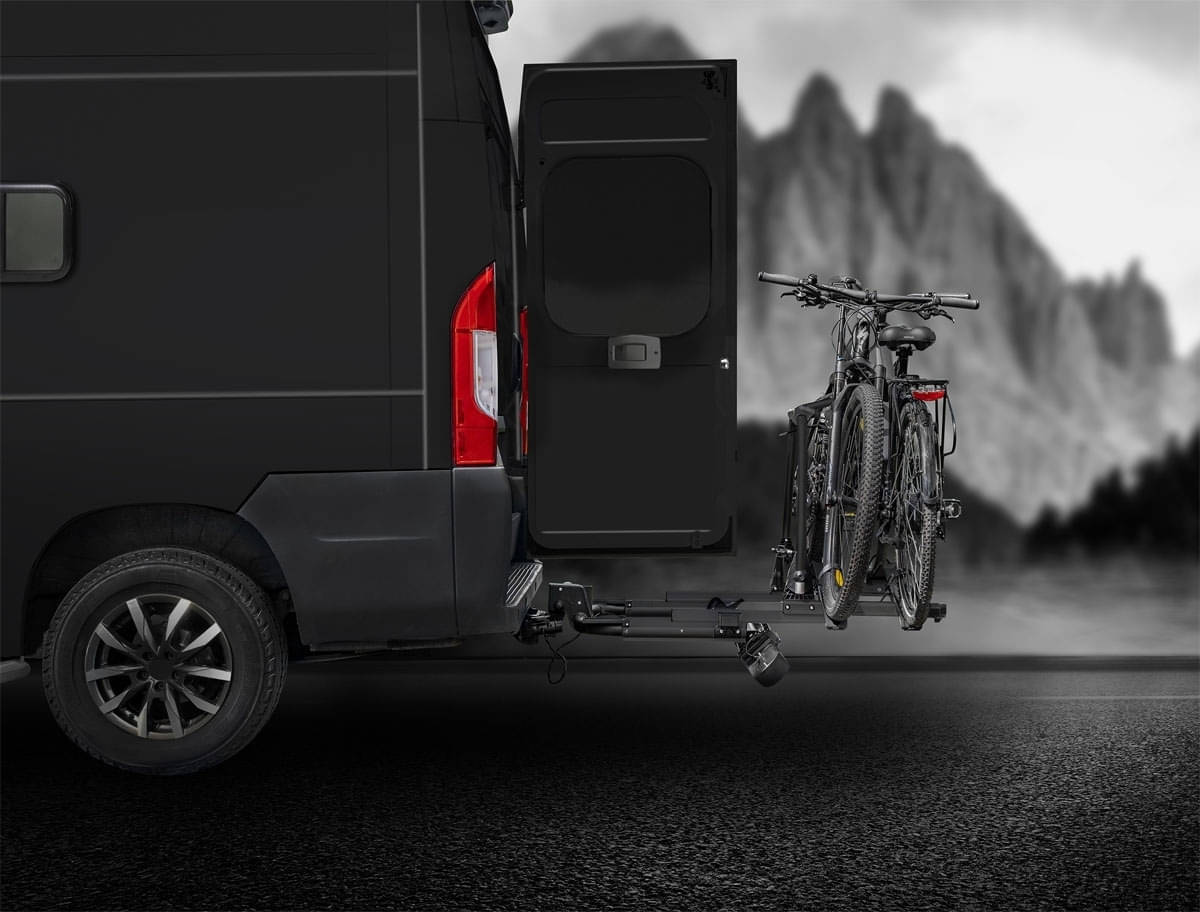 EUFAB SD260 Fahrradträger black für 2 Räder Hecktüren 11619 inkl. Rampe Fahrradtraeger EUFAB SD260 black ausziehbar fuer 2 Raeder Hecktueren 11619 inkl. Tasche 11636