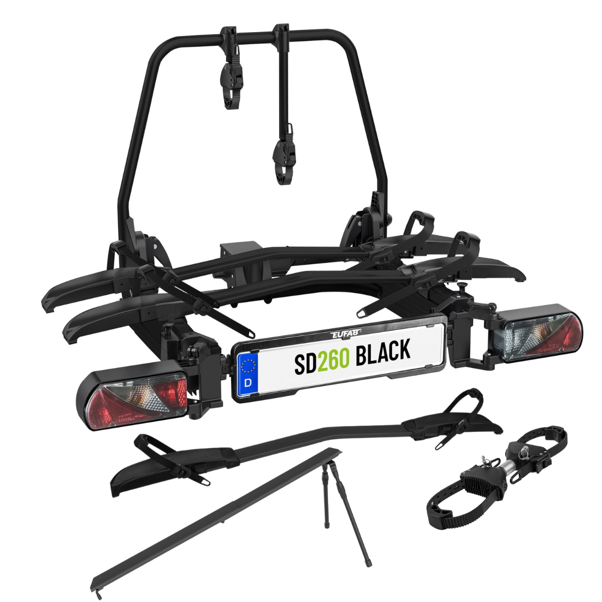 EUFAB SD260 Fahrradträger black für 3 Räder Hecktüren 2+1 11619 inkl. Erweiterung + Rampe Fahrradtraeger EUFAB SD260 black ausziehbar fuer 2 Raeder Hecktueren 11619 inkl. Tasche 11636
