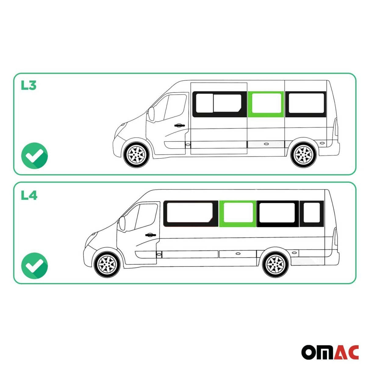 OMAC Seitenfenster Seitenscheibe Opel Movano L3-L4 Bj. 2010–2021 Mitte Links - 6125405F-1MSFL